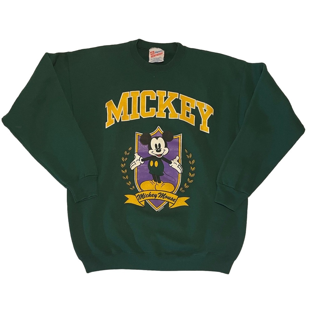 VTG Disney Mickey Mouse‎ Original Green Crewneck Sweatshirt Pullover Size L